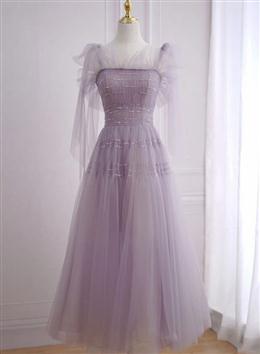 Picture of Pretty Light Purple Tea Length Soft Tulle Party Dresses, Cute Short Homecoming Dresses Formal Dresses